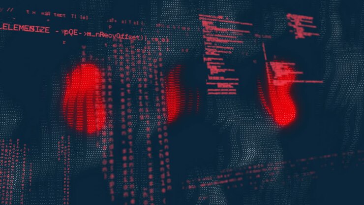 Rød og sort kodning og databehandlingsanimation over digital baggrund