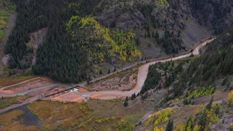 Aerial-View-of-Million-Dollar-Highway-and-Landscape-of-Colorado-USA-in-Autumn-Season,-Drone-Shot