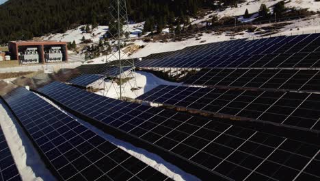 solar panels on the mountain side, aerial close up detail