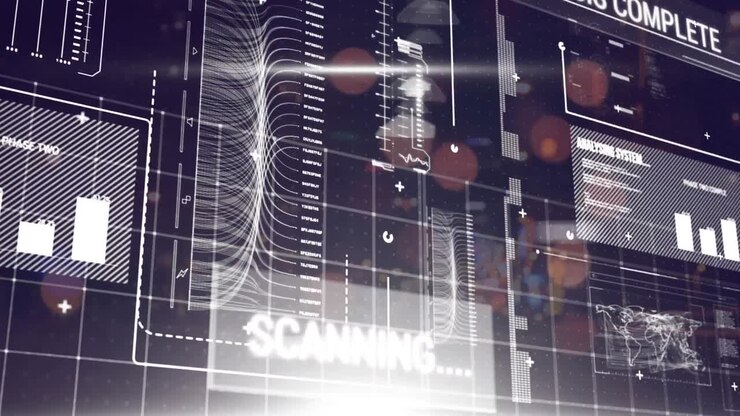 Animation of statistics and data processing on screens over out of focus lights