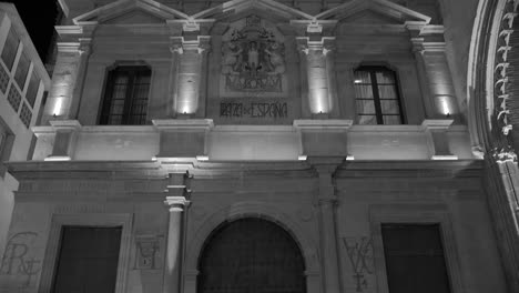 plaza de españa: the town hall of old historical town at night in alcañiz, spain