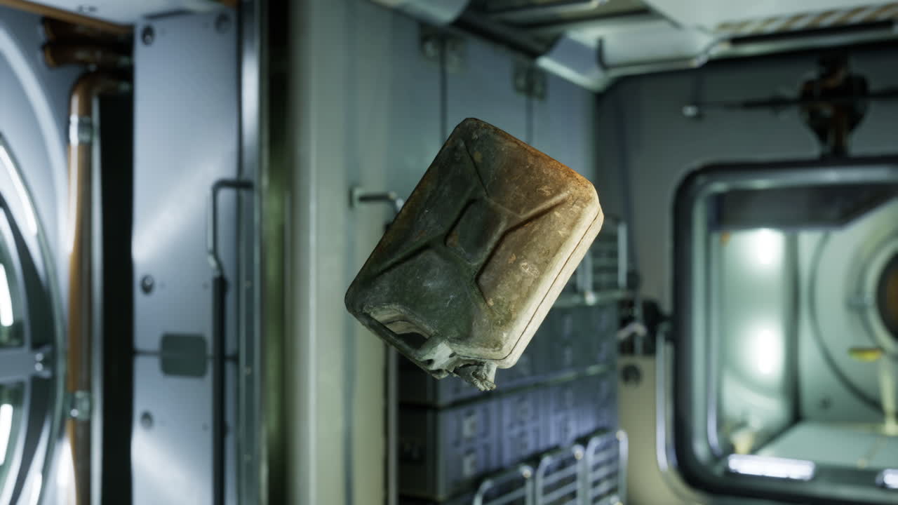 Floating canister in a futuristic space station environment during exploration