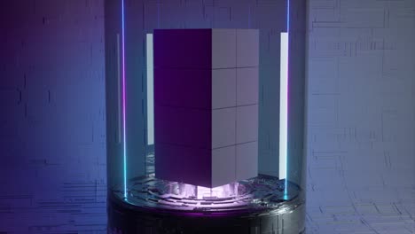 futuristic 3d render of glowing cubes in cylindrical structure