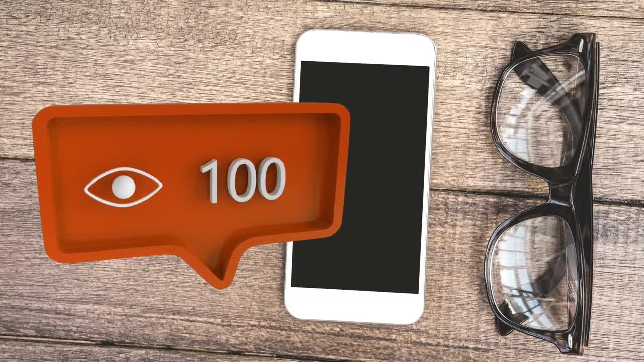 teléfono móvil con anteojos y un icono de vista para las redes sociales