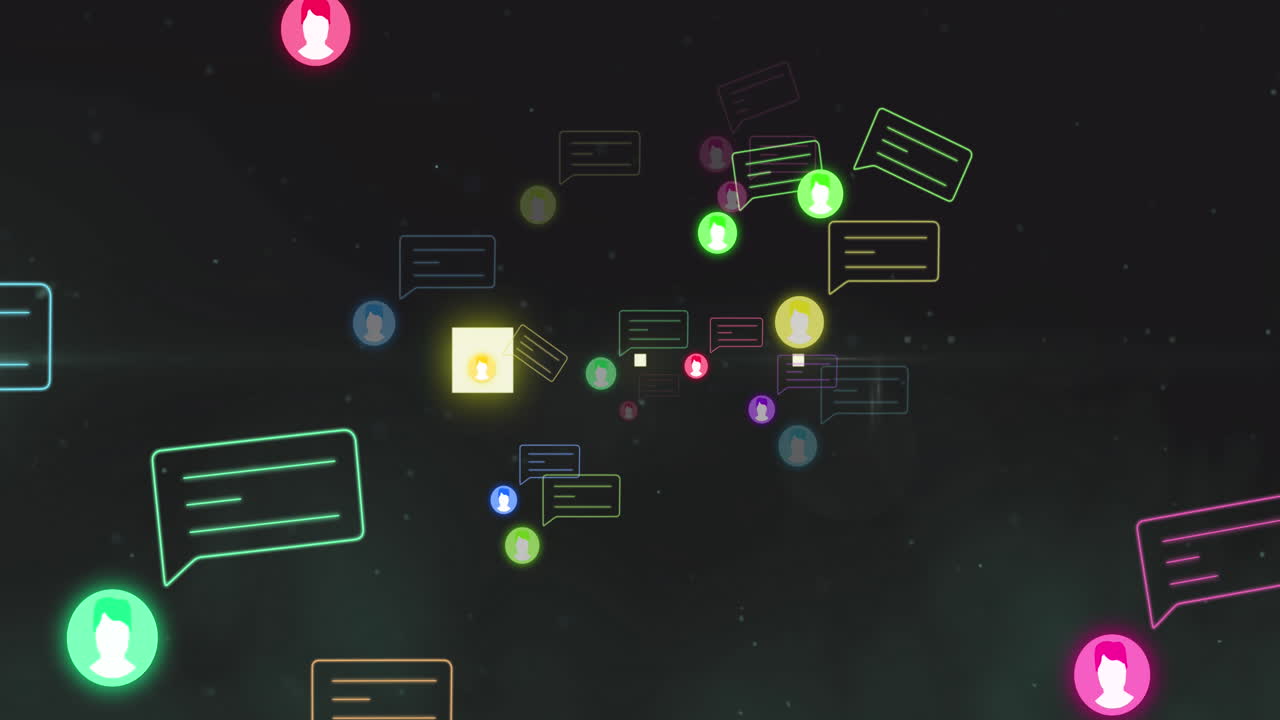 Animation of social media icons over black background