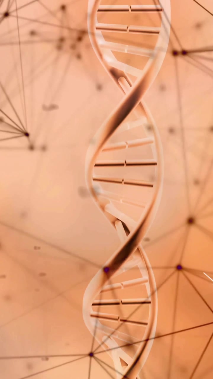 Animazione di formula chimica e filamento di DNA su sfondo arancione