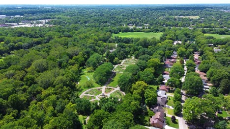 park of roses in clintonville, columbus, ohio, neighborhood, aerial drone