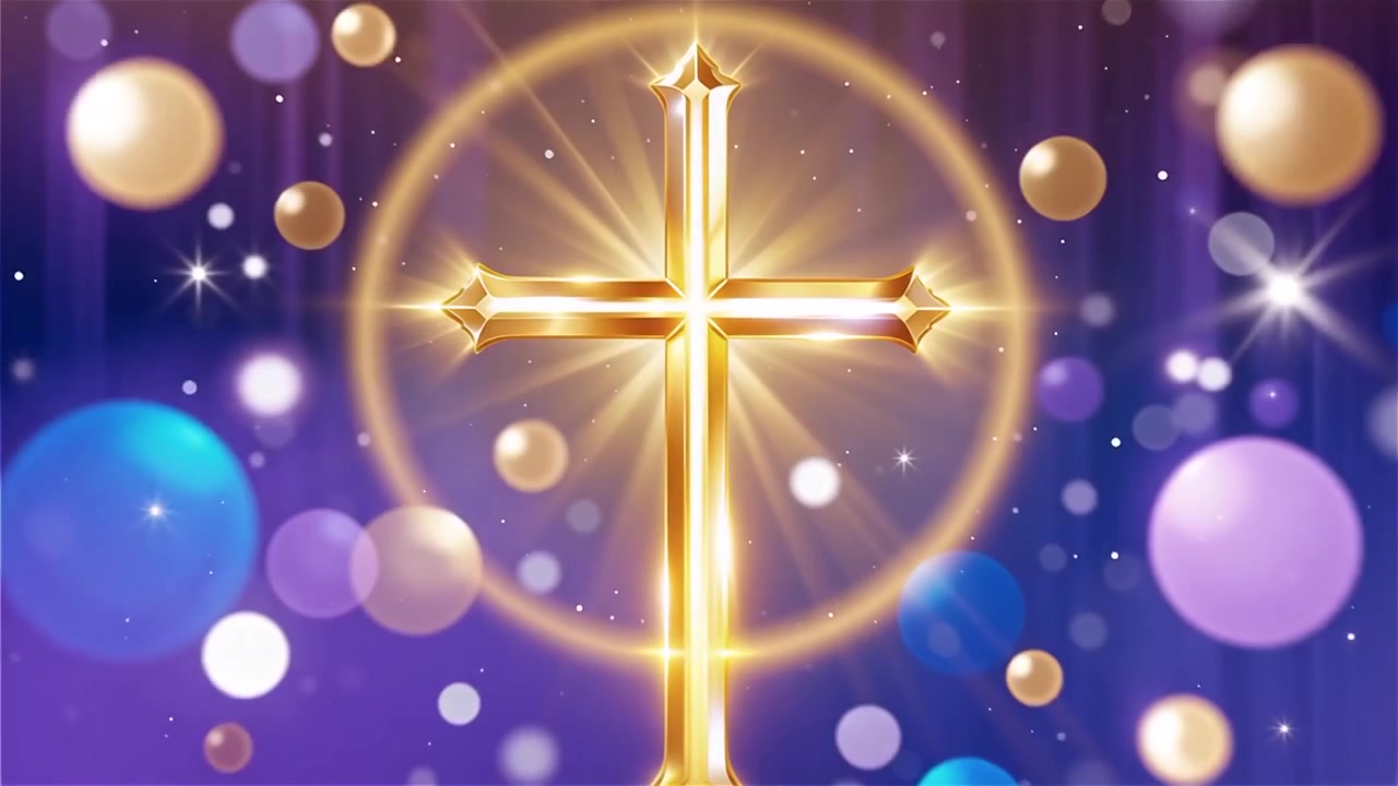 キリスト教の十字架と神聖な光が輝く礼拝用背景。