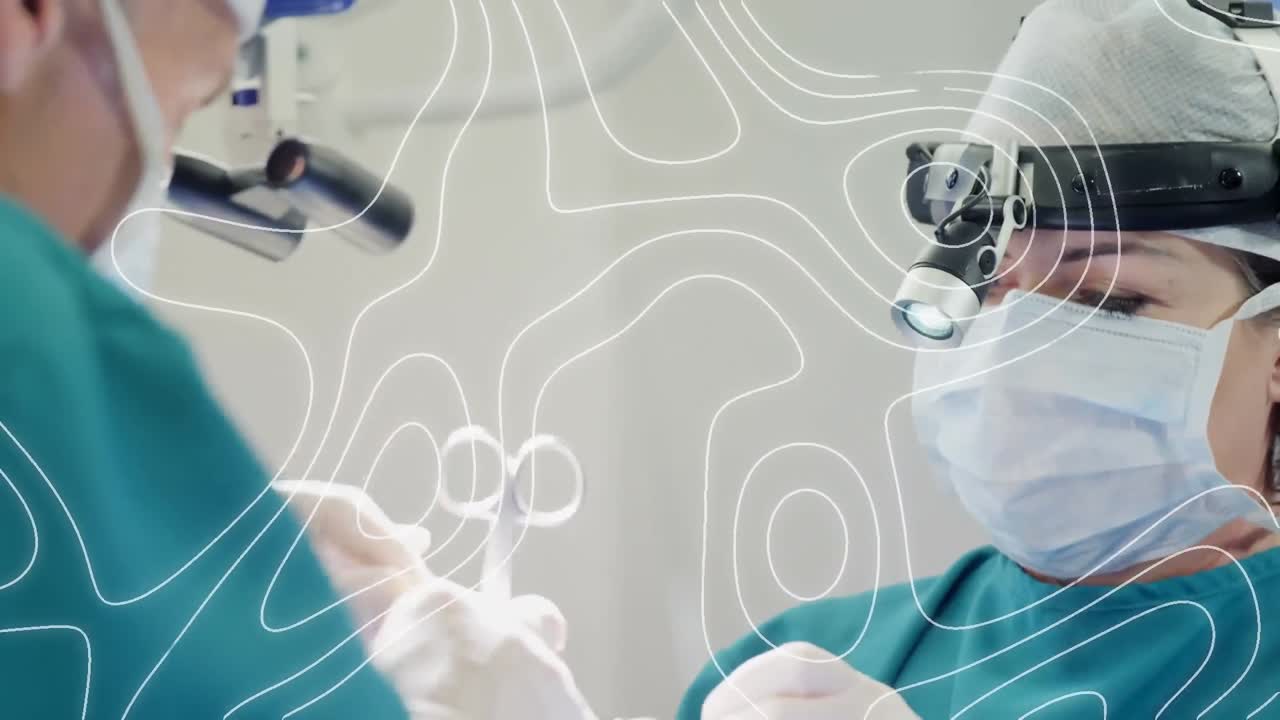 얼굴 마스크를 입은 외과 의사 위에서 움직이는 선의 애니메이션