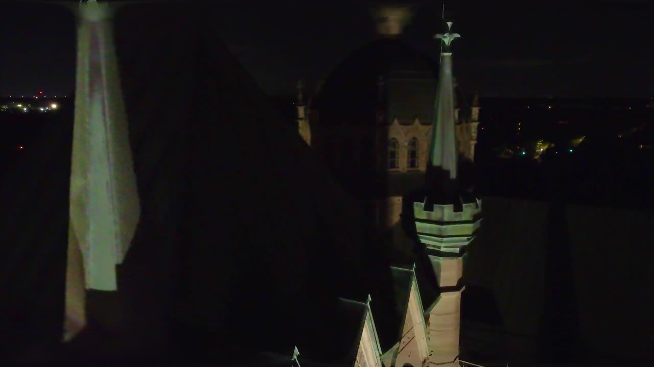 The Frontenac Castle (Fairmount Hotel) in the old Quebec city (Canada) at night, extreme close up aerial view