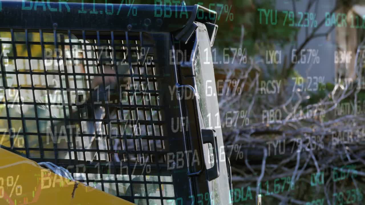 건설 현장에서 남성 노동자가 차량에 탑승하는 것에 대한 통계 처리 애니메이션