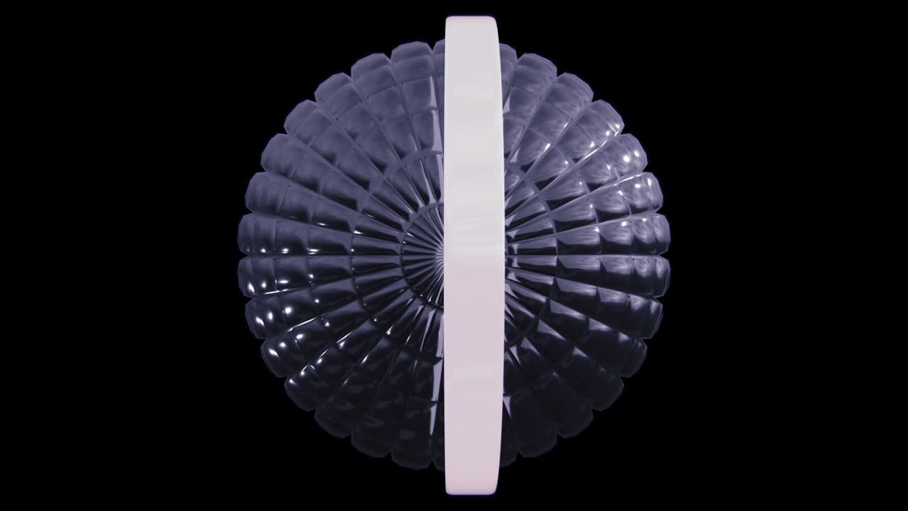 알파 채널을 가진 사각형으로 구성된 미래의 기하학적 공의 회전, 구를 중심으로 움직이는 네온 도, 원활한 패턴.