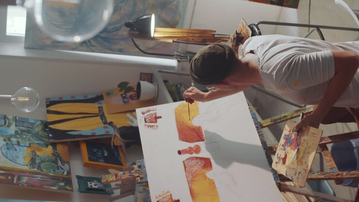 Man Painting Picture in Art Studio