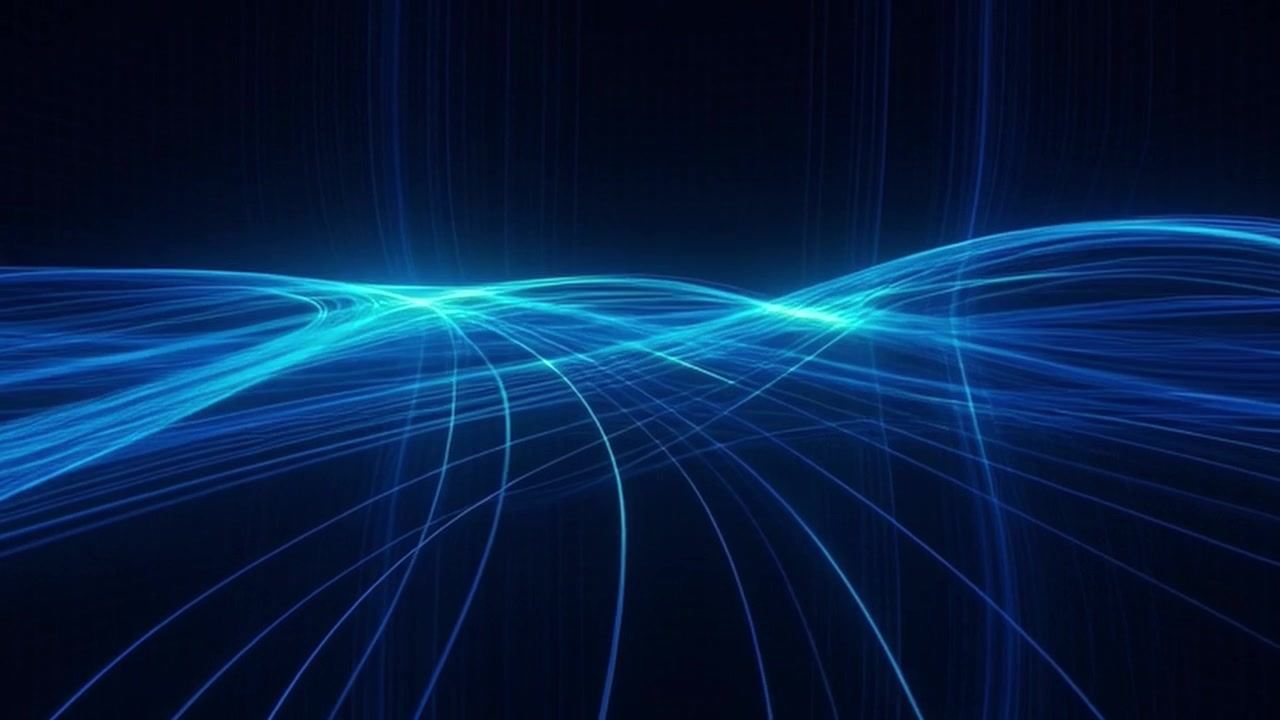 Abstract Blue Light Waves Flowing on Dark Background