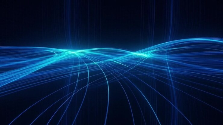 Abstract Blue Light Waves Flowing on Dark Background