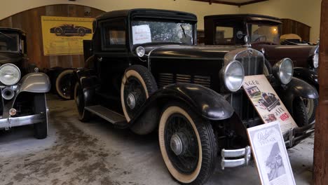 collection of valuable antique vehicles in the antique car museum.potlatch totem park and museum