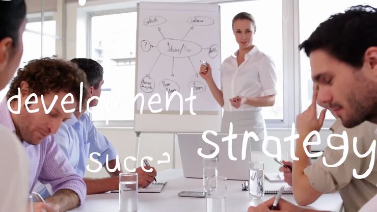 Kvinde og mænd på et kontor