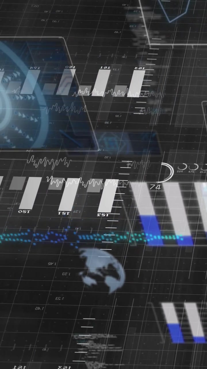 Vertical video: Single bar appearing causing data HUD expanding and rotating to show blue segments