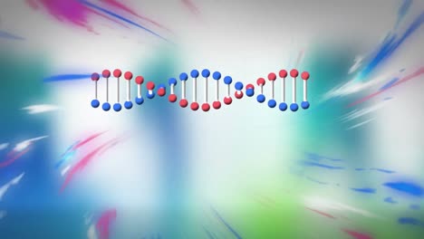 Animation-Eines-Rotierenden-DNA-Strangs-über-Wirbelnden-Farben-Und-Verschwommenem-Hintergrund