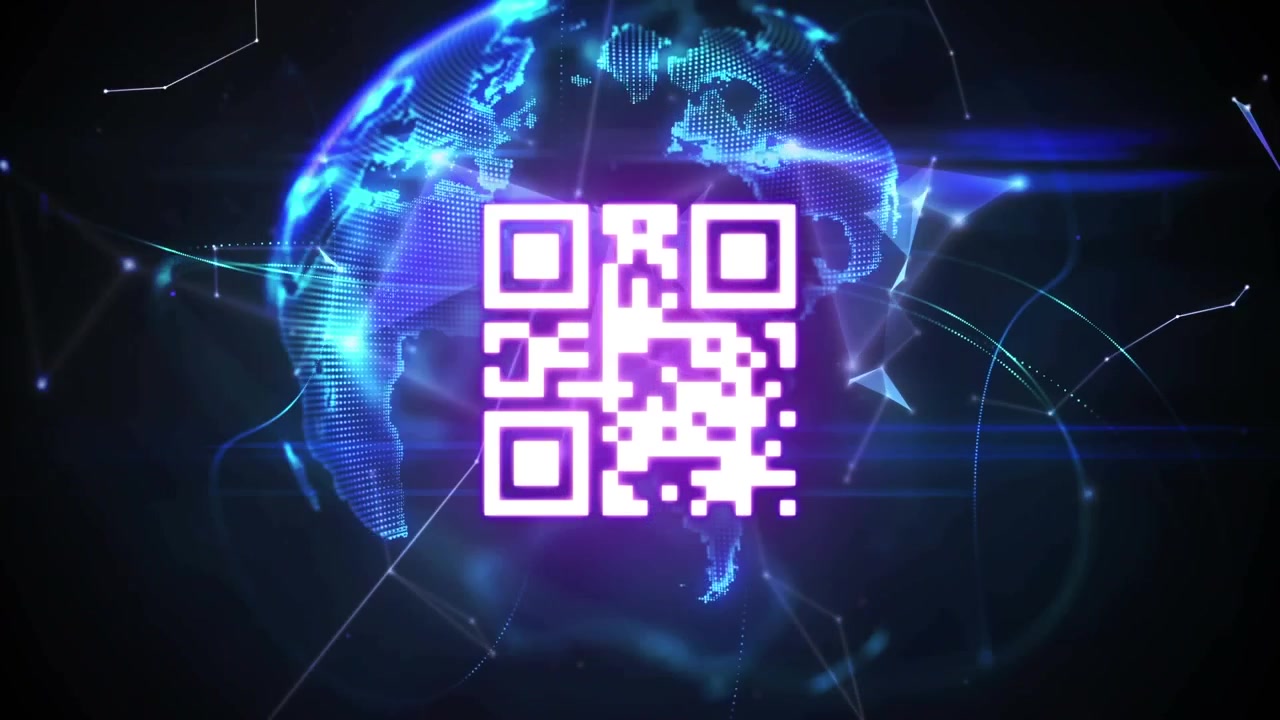 Animation of qr code over globe on black background