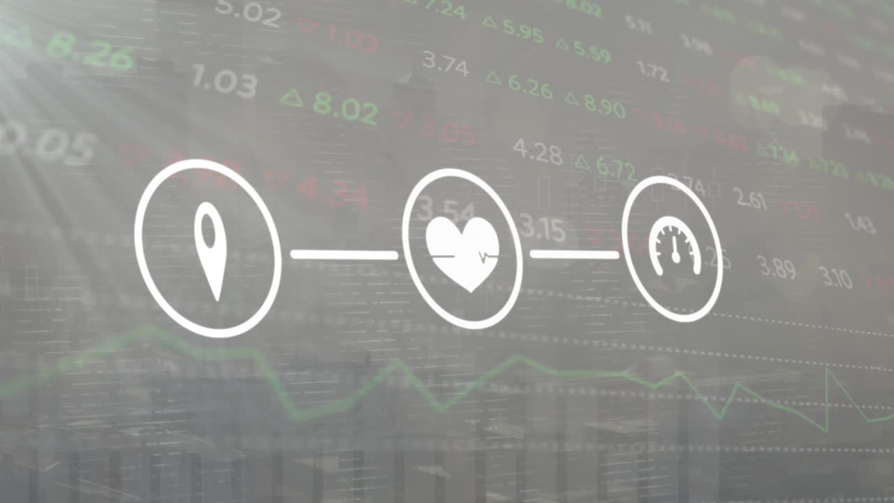 데이터 처리를 통해 gps, 건강 및 데이터 로딩 아이콘의 네트워크 애니메이션