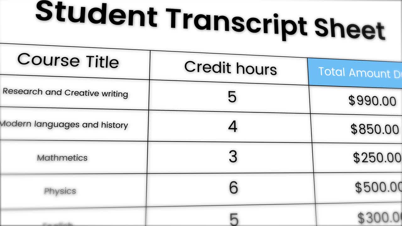 Student Transcript Sheet