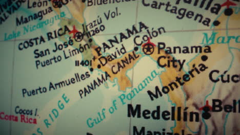 a close-up view of a map showing central and south america, highlighting panama and the panama canal
