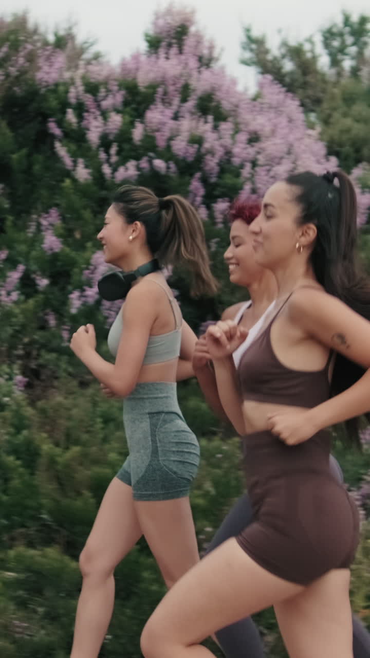 Four Women Jogging and Chatting