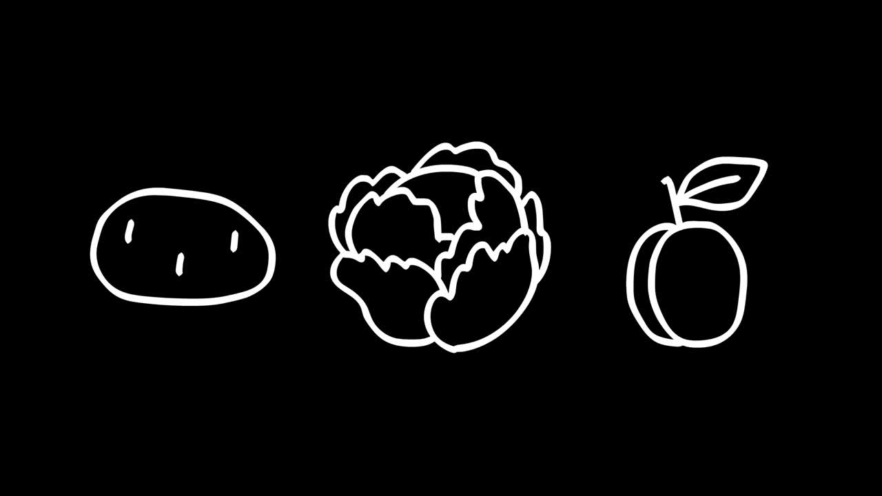 Potato cabbage apricot white outline. Frame by frame animation. Alpha channel