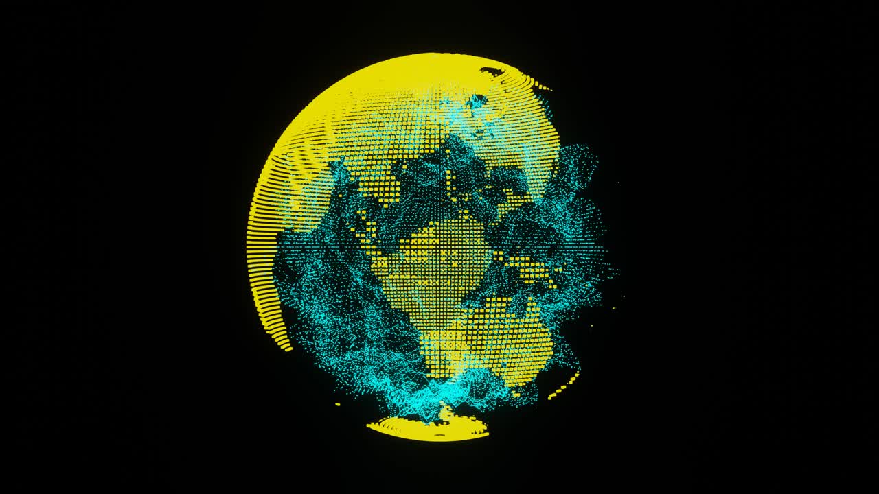 animación de vista de holograma de video 4k del planeta tierra abstracto con textura de mapa del mundo y gráficos de movimiento de bucle sin costuras del océano.
