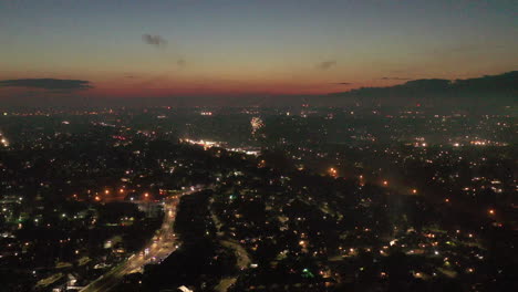 an aerial view of the 2021 4th of july fireworks on long island, ny just after sunset