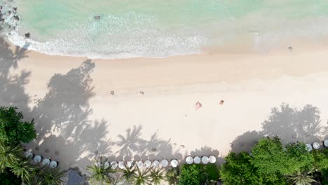 phuket pansea elevated view, from sandy beach to andaman sea calm waves, thailand, southeast asia, 4k droneshot