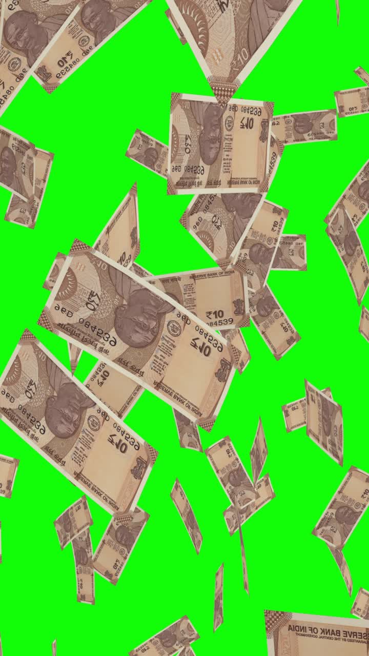 Indian Rupees Falling on Green Screen | Premium Stock Video Footage