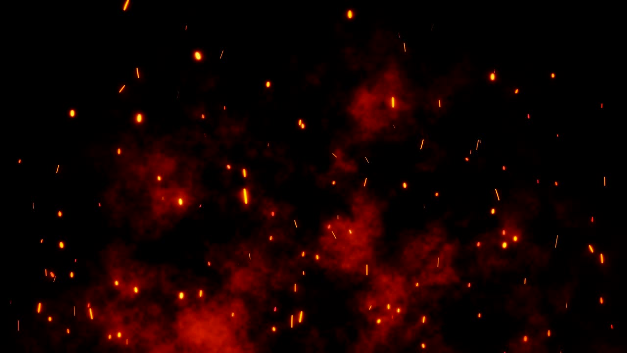Burning glowing red hot sparks, embers fly from large fire seamless loop. Alpha