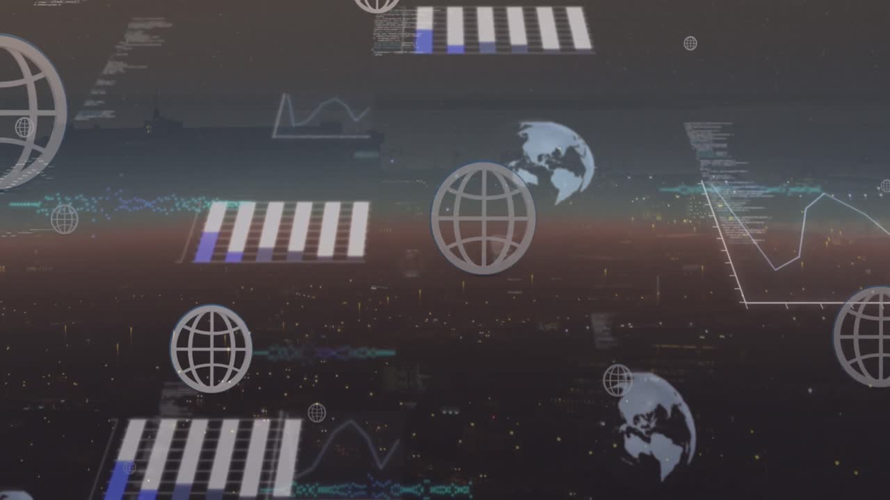 animación de la interfaz con el procesamiento de datos frente al espacio en el fondo