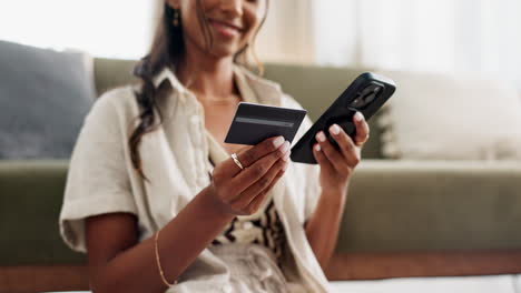 woman, hands and phone with credit card