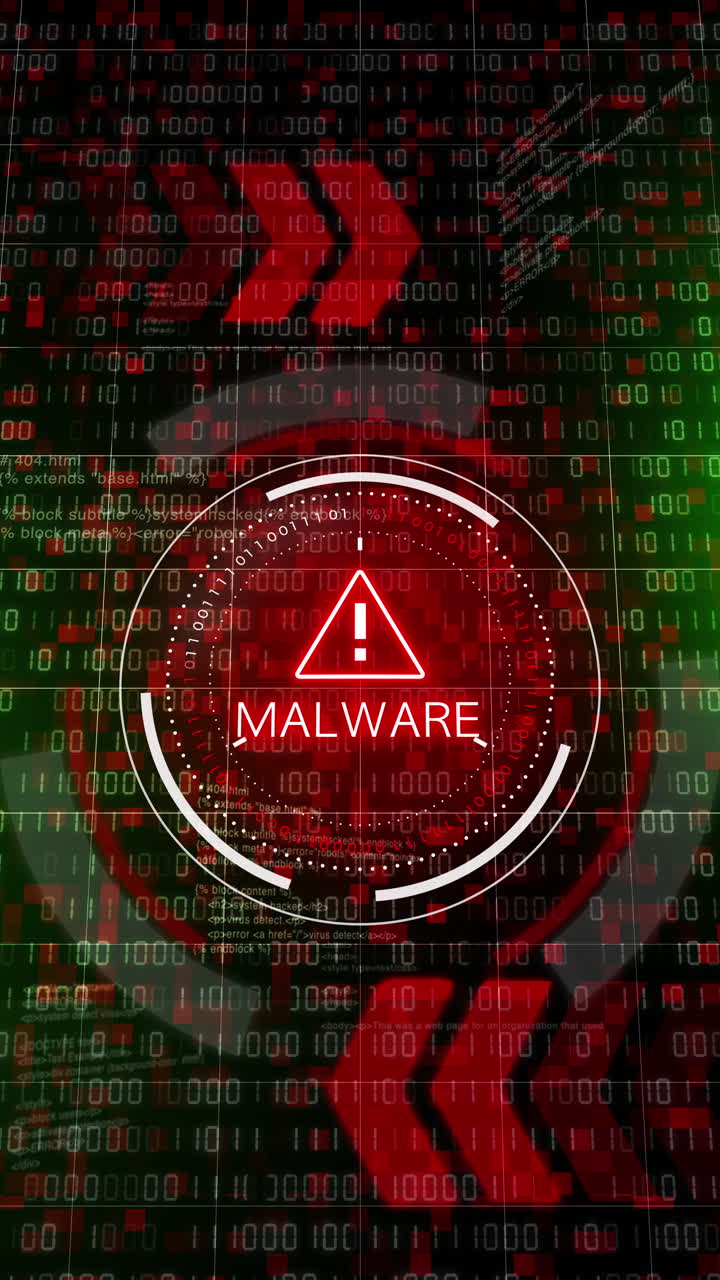 Red system warning virus sign background. 4K programmed code with system error security. Loop motion graphic. Vertical video.