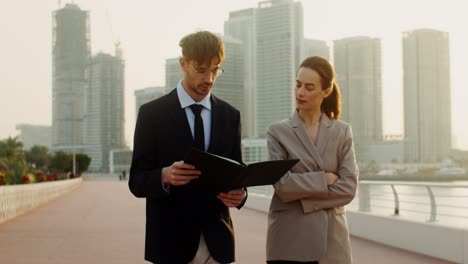 business discussion in urban setting