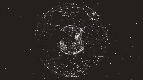 animación del globo y procesamiento de datos sobre fondo negro