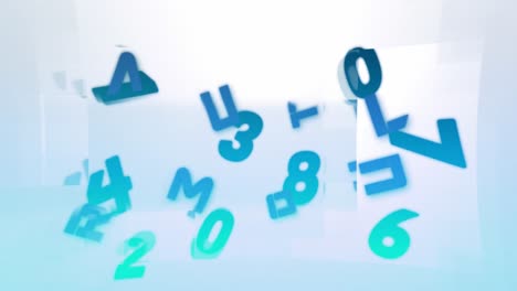 animación digital de números cambiantes y múltiples formas cuadradas contra un fondo azul