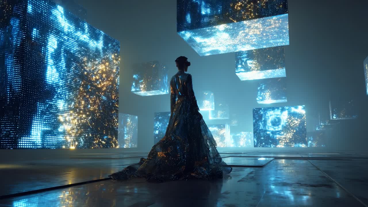 A woman in a VR headset explores a digital world