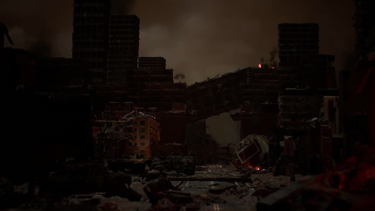 전쟁이 끝난 후의 폐허가 된 도시 개념