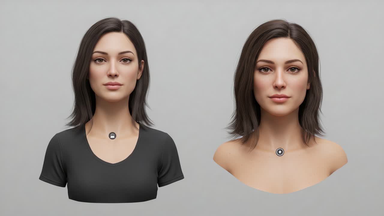 Realistic Render of a Female Character with Long Hair in Various Expressions Showcasing Visual Details and Artistic Design in a Neutral Background