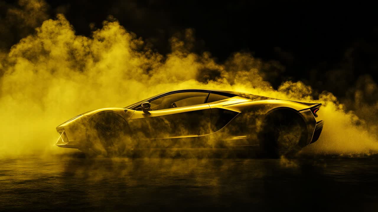Golden Supercar Drifting in Smoke