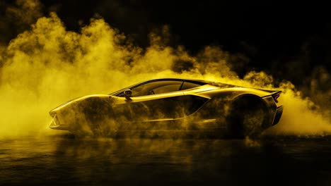 golden supercar drifting in smoke