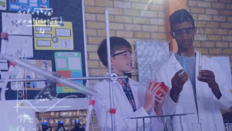 animación de ecuaciones matemáticas sobre varios escolares en el laboratorio