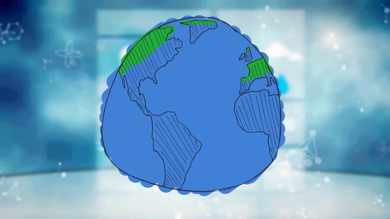 아이콘과 연결 네트워크와 함께 지구의 애니메이션