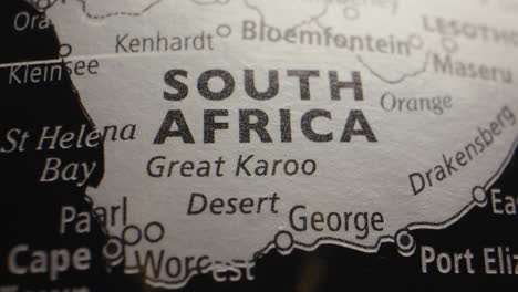 close-up view of a map centered on south africa