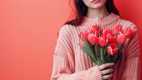 person holding a bouquet of red tulips