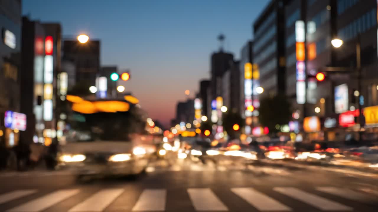City street at night with blurred traffic